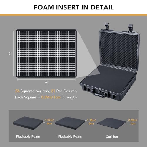 Lykus HC-4010 Waterproof Hard Case with Foam, Inner Size 15.35*12.4*3.98in | IP67 Waterproof, Pluckable Foam, Suitable for Cameras, Lenses, Electronic Equipment and More - color: Black, size: HC-4010