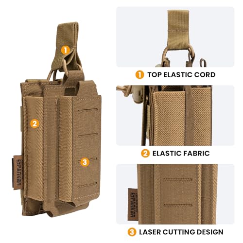 EXCELLENT ELITE SPANKER Tactical Open-Top Single/Double/Triple Molle Mag Pouch for Pistol Mag Pouch Tactical Bag Accessories Holder - color: Coyote Brown