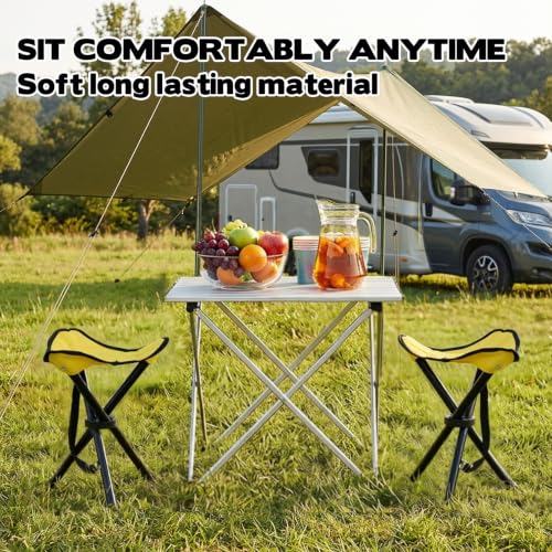 Outdoor Travel Folding Stool, 14.6 inches Lightweight Tripod Camping Chair and Max Weight 210 lbs Portable Triangular Stool Fishing Chairs Seat for Hiking Beach Camp Painting and Garden - color: Yellow