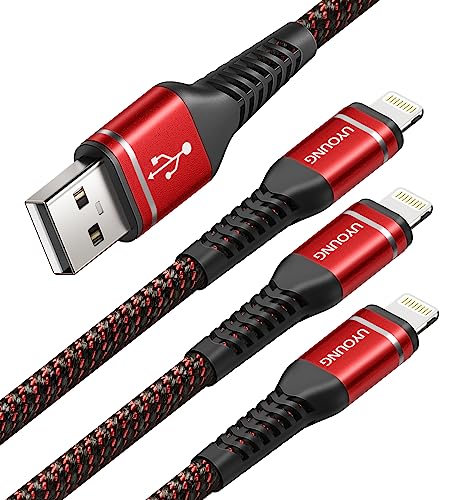 iPhone Charging Cord [Apple MFi Certified] USB Lightning Cable 3FT, 3Pack | Durable Nylon Braided Heavy Duty Fast iPhone Charger for iPhone 14 13 12 11 SE X XS XR 8 7 6 6s 5, iPad Pro, Air, mini - Red - color: Red, size: 3FT, style: USB A to Lightning