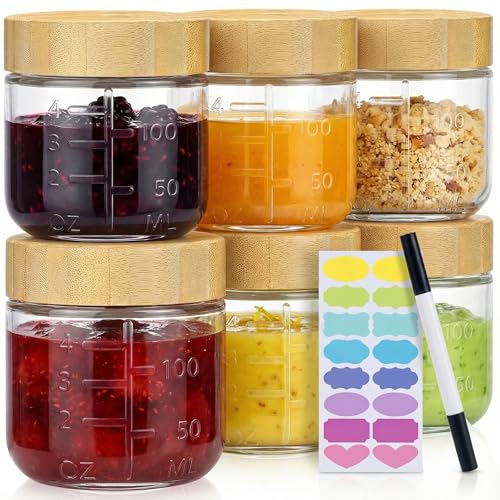 HomArtist 4oz Glass Salad Dressing Containers with Bamboo Lids - 6 Pack Small Airtight Condiment Cups, Leakproof Mini Sauce Jars for Picnic, Ketchup, Dip & Snacks, BPA-Free & Dishwasher Safe - color: 4oz - 6 Pack