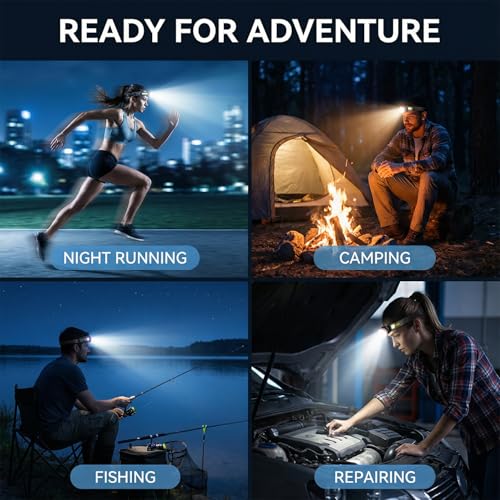 Rechargeable Headlamp with Motion Sensor,LED Headlight, Waterproof Bright Head Lamp for Adults, Camping, Running, Hiking, Fishing, Hard Hat Light - color: Round