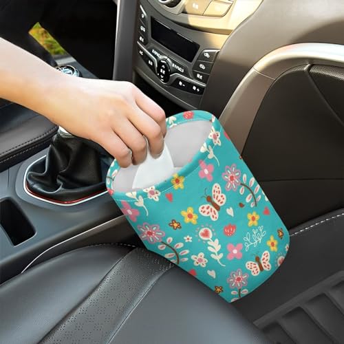 Cartoon Daisy Butterfly Car Rubbish Bag Can Reusable Hanging Auto Garbage Organization Can Bin with Adjustable Strap for Camping，Travel Accessories - color: Cartoon Daisy Butterfly