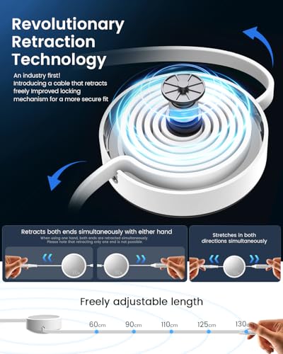 CAFELE Retractable Charging Cable, 100W USB C Fast Charger Cable 3 in 1 with [30-130cm] Adjustable Length, Multi-Port Cord for Laptop, Phone, Car, Travel - PD3.1/QC5.0（White） - color: White-4