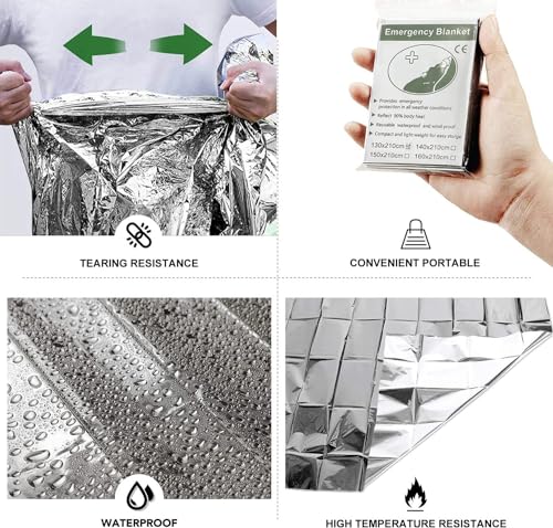 Emergency Myla Thermal Blanket Space Blanket Foil Blanket Pack of 50 | (82" x 63") Aluminized Polyethylene Mylar Reflective Blankets Perfect for Outdoors, Hiking, Survival, Marathons or First Aid - color: Silver (50 Pack)