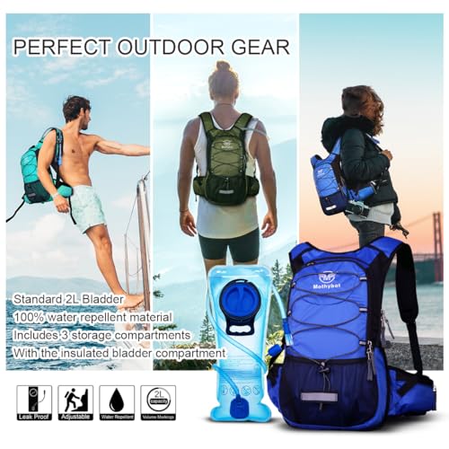 Mothybot Hydration Pack, Insulated Hydration Backpack with 2L BPA Free Water Bladder and Storage, Hiking Backpack for Men, Women, Kids for Running, Cycling, Camping - Keep Liquid Cool up to 5 Hours - color: Dark Blue