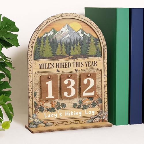 Hiking Gifts for Women Men, Gifts For Hikers, Miles Hiked This Year Tracker | Wooden, Personalized, 7x5 inches, Custom Hiking Log Counter, Unique Hiking Essentials, Cool National Park Gifts