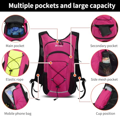 DOJUNS Hiking Backpack Lightweight Travel Backpack 20L Waterproof Hiking Daypacks Camping Backpack for Men Women (rose red) - color: Rose Red