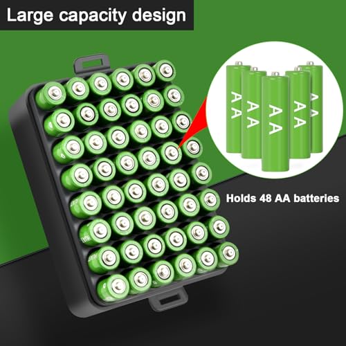 ALCYON Battery Organizer Storage Case, Battery Box for 48 AA Batteries - color: Black, size: Large 48+AA Batteries