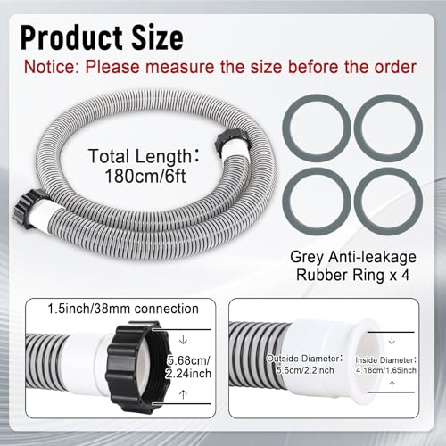 2 Pack 1 1/2 Pool Hose for Above Ground Pools 6ft Long Pool Pump Replacement Filter Hoses 1.5" EVA Swimming Pools Filter Hose for Filters Pumps, Saltwater Systems and Sand filters (Black) - color: Black