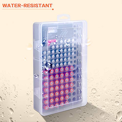 ALCYON Battery Organizer with Tester for 49 AA, 51 AAA and 20 Button Cells | Clear Shell, Pre-Cut Foam and Snap Closure Keep Batteries Upright; Hanging Holes Save Drawer Space, Batteries Not Included - size: X-Large