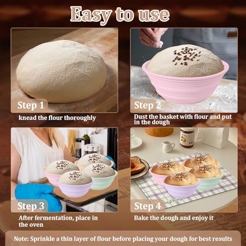 4Pcs Silicone Banneton Bread Proofing Baskets, 9" Collapsible Sourdough Bread Baking Supplies Non-Stick Round Dough Proofing Bowl Containers Oven Safe for Various Tastes Bread Making-BPA Free - size: 9" Round