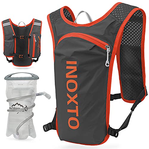 INOXTO Running Hydration Vest Backpack,Lightweight Insulated Pack with 1.5L Water Bladder Bag Daypack for Hiking Trail Running Cycling Race Marathon for Women Men - color: Gray orange