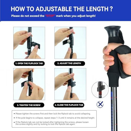 Trekking Poles Collapsible Hiking Poles, Lightweight Aluminum Hiking Sticks - color: Black