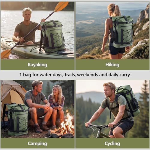Waterproof Backpack, 40L Large Capacity Dry Bag, Hiking Travel Backpack | Roll-Top, Heavy Duty, Reflective Strips, Wear-Resistant, Tear-Resistant Backpack for Kayaking, Hiking, Rafting, Boating