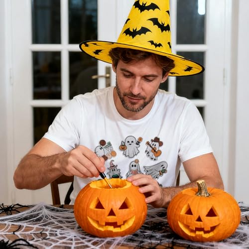 50 Pcs Ghost Iron On Patches, Halloween Embroidered Appliques - Cute Pumpkin & Boo Ghost for Clothes, Hats, Backpacks, Jackets (50 Pcs) - color: Halloween Ghost - 50Pcs