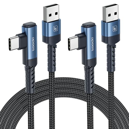 toocki USB C Cable Right Angle, 2-Pack 10ft USB A to USB C Charger Cable | Blue, 90 Degree, Braided, Fast Charging, Carpaly Cord for iPhone17 Series, Samsung Galaxy S25/ S24+/Note 10, LG V30, Switch - color: Blue, size: 10FT+10FT