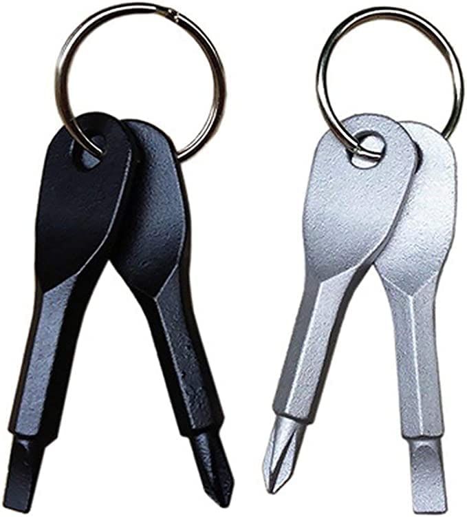 Mini Pocket Repair Hand Tool Portable Screwdriver Set Keychain Outdoor Tool Kit Stainless Steel Keyring 1pc (Black) - color: Black