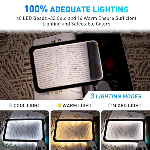 Full Page Magnifier with Light,Large Magnifying Glass for Reading,5X Magnifier for Seniors,Square Magnifying Glass Handheld,Lighted Book Magnifier,Big Vision Magnifier for Macular Degeneration