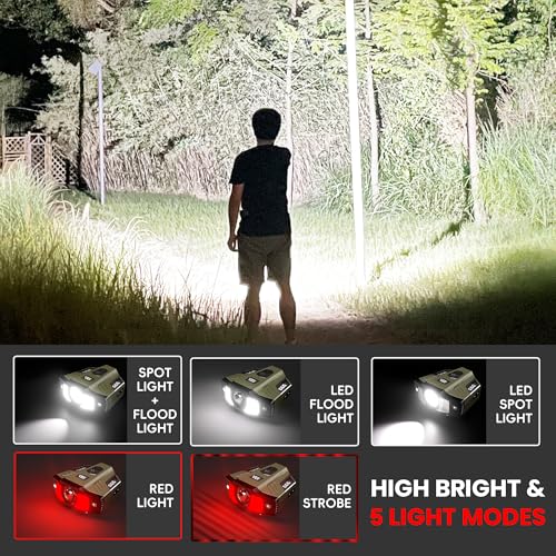 Hopedone 2-in-1 Rechargeable Headlamp & Hat Light, 800LM Clip-On Cap Light - color: Forest Green