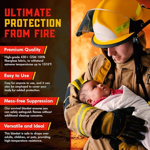 Mart Cobra Emergency Fire Blanket for Home & Kitchen 4-Pack Safety | Fiberglass Extinguisher Grease Stove Reusable Protection Preparedness RV Car Fireproof Retardant Resistant Suppression - size: [4 Pack] Fire Blanket