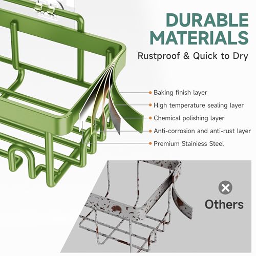 Veken Rustproof & Waterproof Shower Caddy 6-Pack, No Drilling Adhesive Shelves Rack with Soap Holder, Large Capacity Bathroom Organizers and Storage, Wall-Mounted Kitchen & Home Decor, Green - color: Green