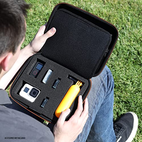 USA Gear Water Resistant EVA Foam Hard Case Compatible with Go Pro Hero13 / Hero12 Charger, Insta360 ONE RS Twin, Insta360 X4-8K & more - Lightweight, Customizable Interior, Mesh Pocket (Case Only)