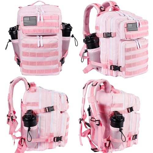 LHI Tactical Military Backpack for Men and Women 25L/35L Army Assault Pack Bag Small Rucksack with Bottle Holder - color: 2.6 35l-light Pink, size: Medium
