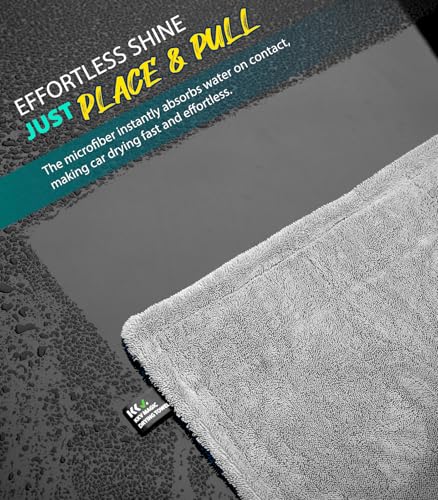 KKV Full-Sized SUV Drying Towel, 48”x24” Dual Sided Microfiber Car Cleaning Towel with Twisting Yarn Technique, 1400GSM Super Absorbent, Scratch-Free, Machine Washable (LightGrey-MarineBlue) - color: Lightgrey-marineblue