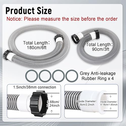 2 Pack 1 1/2 Pool Hose for Above Ground Pools 6ft&3ft Long Pool Pump Replacement Filter Hoses 1.5" EVA Swimming Pools Filter Hose for Filters Pumps, Saltwater Systems Sand filters (Black) - color: Black