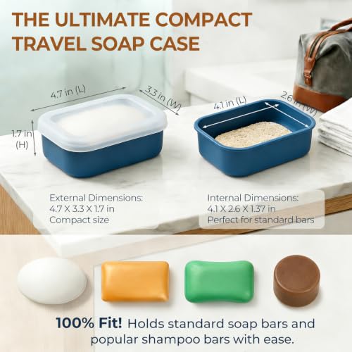 AIMAIAIMAI Compact Leakproof Silicone Travel Soap Case, Portable Soap Container with Drainage Layer - 2026 Travel Essentials for Camping, Gym & Shower (Blue) - color: Blue