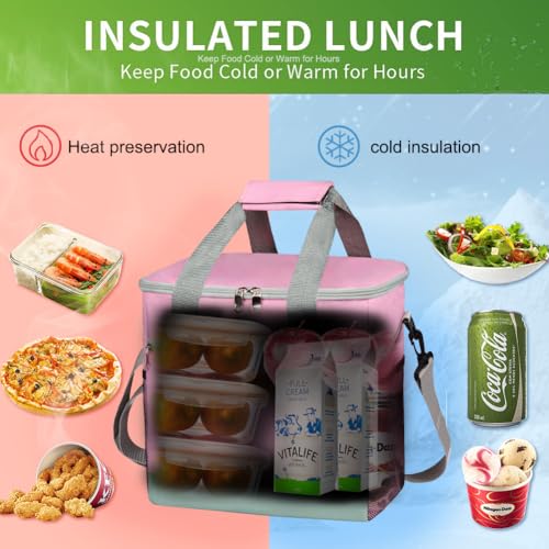 iknoe 24 Can Insulated Cooler Bag, Leakproof Lunch Tote Bag 15L - color: Pink, size: Large