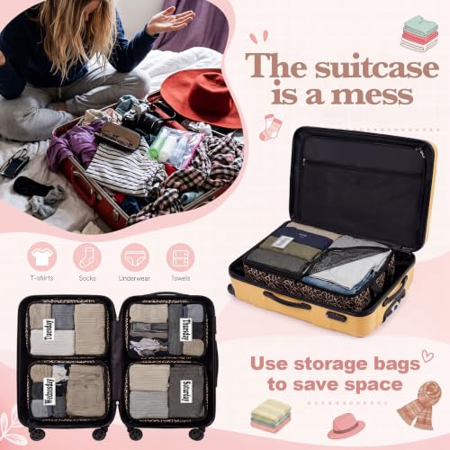 7 Pcs Packing Cubes for Travel Days of Week, Black Brown, L - color: Black Brown, size: L