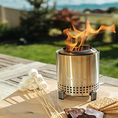 Solo Stove Mesa, 5.1 Inch Tabletop Fire Pit with Stand - Smokeless, Stainless Steel Fire Pit for Camping, Outdoor & Patio- Wood Burning or Pellet Fueled Portable Bonfire, 1.4lbs, Stainless Steel - color: Stainless Steel, size: Mesa