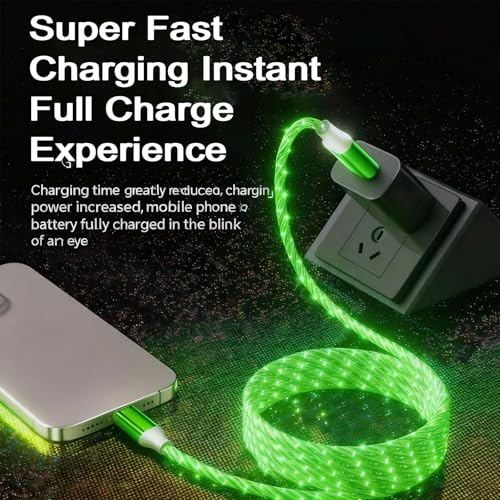 USB Cable PD Fast Charger Lighted Up (USB C TO C Starry Green)Mobile phone data cable, charging cable, supports data transfer, 39-inch, TPE material, compatible with almost all Type-C devices - color: USB C TO C Starry Green
