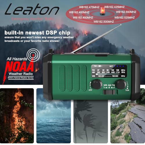 NOAA Weather Radio 20000mAh Emergency Hand Crank Solar Radio AM/FM - color: Army Green 20000mAh