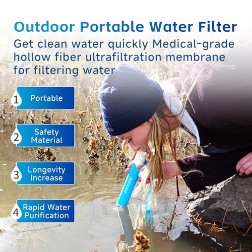 0.1 Micron Water Filter Straw for Camping, 1 Pack | Six-stage portable filtration with activated carbon and hollow-fiber membrane; fits 28 mm threaded bottles for outdoor use - style: 1 Pack Water Filter Straw