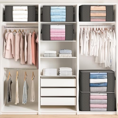 90L Large Storage Bags, 6 Pack Clothes Storage Bins Closet Organizers - color: Grey, size: 6 Pack-90L