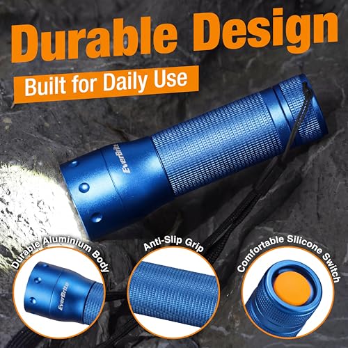 EverBrite Mini Flashlight, Zoomable 350LM LED Flashlight, Blue | Small, 3 Light Modes, Zoomable Beam, 3 AAA Batteries Included, Wrist Strap, Home, Camping & Emergency Use, Holiday Gifts - color: Blue, size: Small