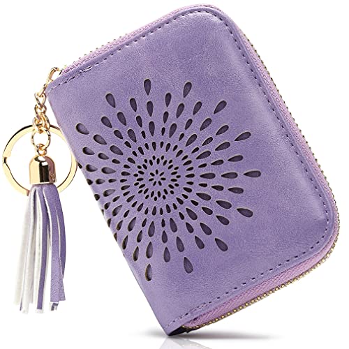 APHISON RFID Credit Card Holder Zipper Card Case Keychain Small Wallet for Women 1927 LIGHT-PURPLE - color: 0-LIGHT-PURPLE(single zip)