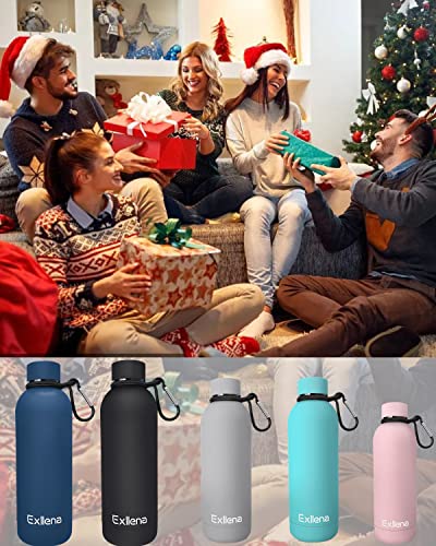Exllena Slim Insulated Water Bottles for Travel 18oz with Clip, Double Wall Vacuum Stainless Steel Water Bottle Keeps Drinks Cold 24 Hrs/Hot 12 Hrs, 100% Leakproof, BPA Free(Black) - color: Black, size: 16.9 Ounces