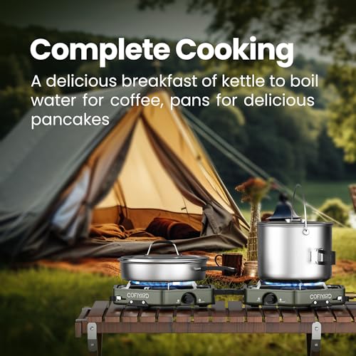 Cofiyard Propane 2-Burner Camping Stove with Carrying Bag and Gas Stove Pressure Regulator, Camping Essentials Folding Camp Stove with Flick-Style Ignition for Backpacking, Outdoor Cooking, Tailgating - color: Green
