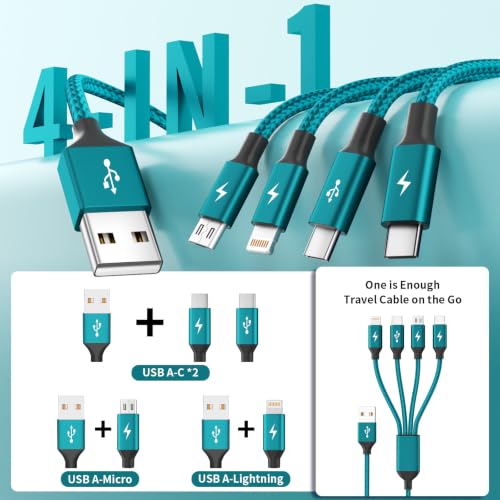 4 in 1 Dual Type C Multi Charging Cable, Charging Cord for Multiple Devices | 2Pack 5FT USB Charging Cable with 2 USB C/IP/Micro USB Charger, Phone Charger for iPhone 17-8/ Android/Pad and More,Lake Blue - color: Lake Blue