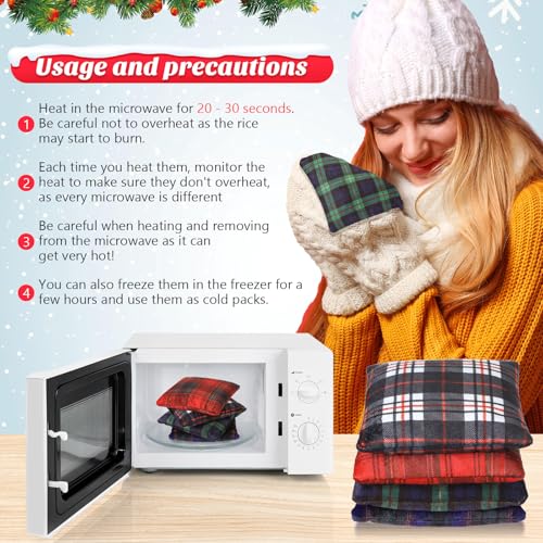 SmoothNovelty 8 Pcs Microwave Hand Warmers Reusable Flannel Handwarmers with Flaxseed Microwavable Hand Warmers Cold Pack Heating Pack Bag for Christmas Stocking Stuffer Gifts (Scottish Checked) - color: Scottish Checked