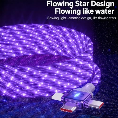 USB Cable PD Fast Charger Lighted Up(USB 6IN1 Starry Purple) Mobile Phone Data Cable,Fast Charging Cable,TPE Material,Compatible with Almost All Devices. - color: USB 6IN1 Starry Purple