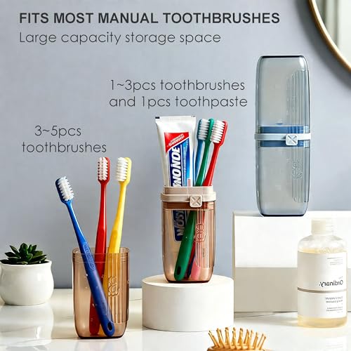 Travel Toothbrush Holder, 2-in-1 Toothbrush Case with Rinse Cups - color: Smoky Blue