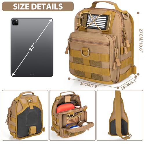 GMAK Tactical Sling Bag for Men, Tactical Shoulder Bag Military Sport Bags - color: Khaki