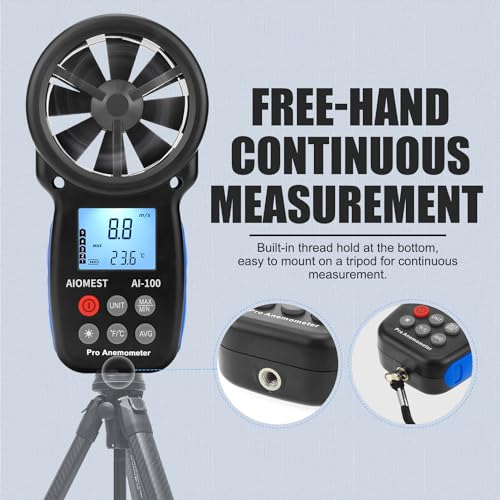 AIOMEST Digital Anemometer, Handheld Wind Speed Meter AI-100, Airflow Gauge Measures Air Temperature ℃/℉ Velocity for HVAC with Wind Chill Backlight - color: AI-100 Anemometer