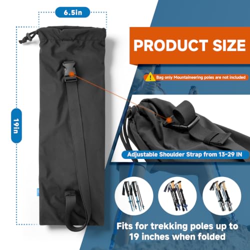 Xxerciz Trekking Poles Carrying Bag, Lightweight Collapsible Hiking Poles Storage Bag with Drawstring, Adjustable Shoulder Strap, Portable Water Resistant Travel Case for Folding Walking Sticks