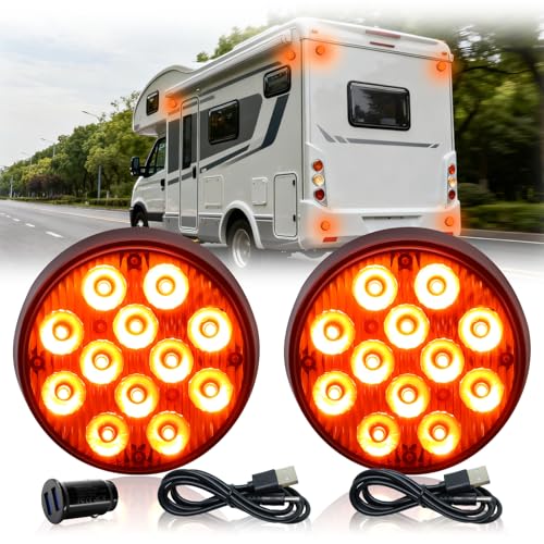 2PCS Magnetic Amber Strobe Lights, Emergency Strobe Hazard Lights | Rechargeable Flashing Safety Warning Beacon Light, Wireless Battery Operated Road Flares Marker Strobe Lights for Trucks, Car - color: Amber